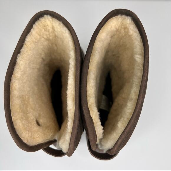 UGG Lynnea brown leather fold over sheepskin lined studded heeled clog boots 7 - Picture 10 of 12